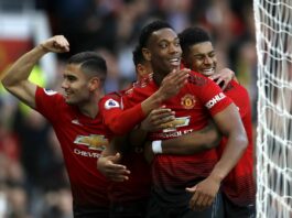 Manchester United spissen Anthony Martial feirer mål